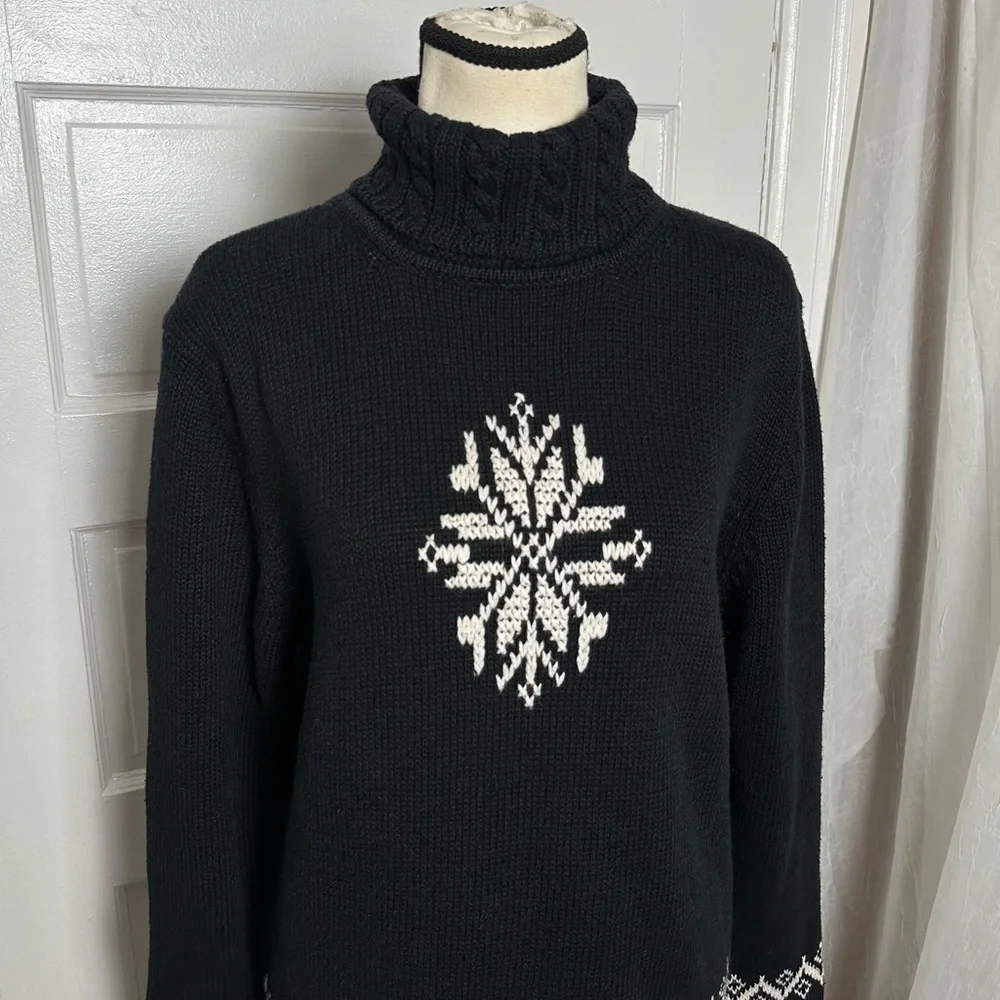 Northern Reflections‎ Vintage Black Turtleneck Sweater White Nordic Embroidered - Picture 9 of 16